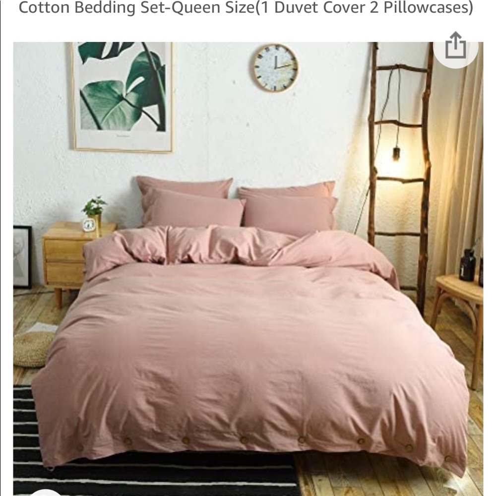 QUEEN duvet cover w/ 2 shams - pink soft natural cotton duvet